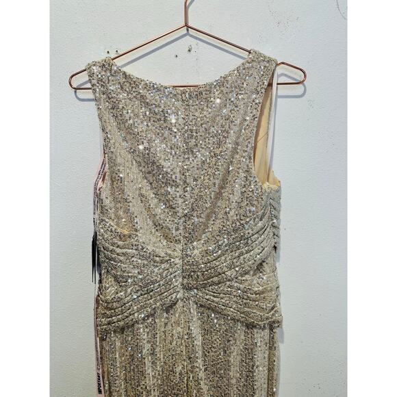 MAC DUGGAL 26598 Nude Silver V-Neck Sequin Wrap Waist Gown NWT size 10 - Picture 10 of 16